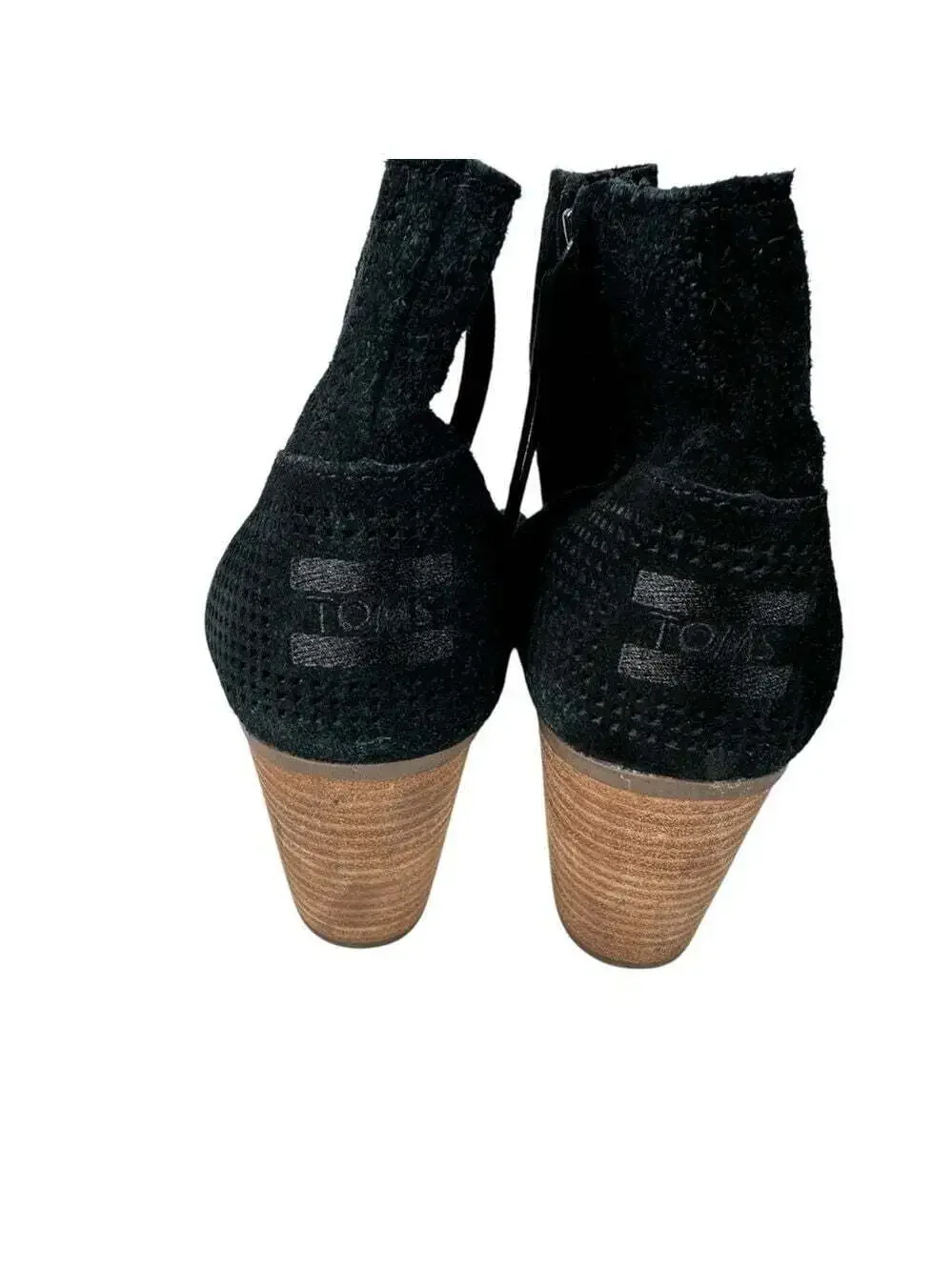 TOMS Majorca Black Suede Perforated Open Toe Booties Womens 7.5 Heels